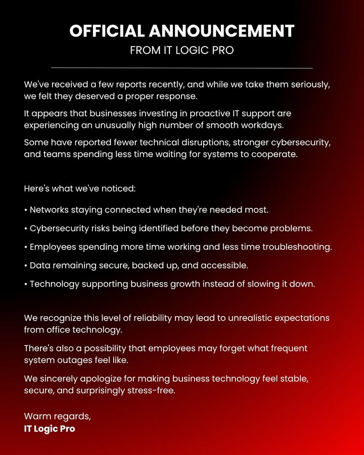 Facebook post from ITLogic Pro Services Ltd